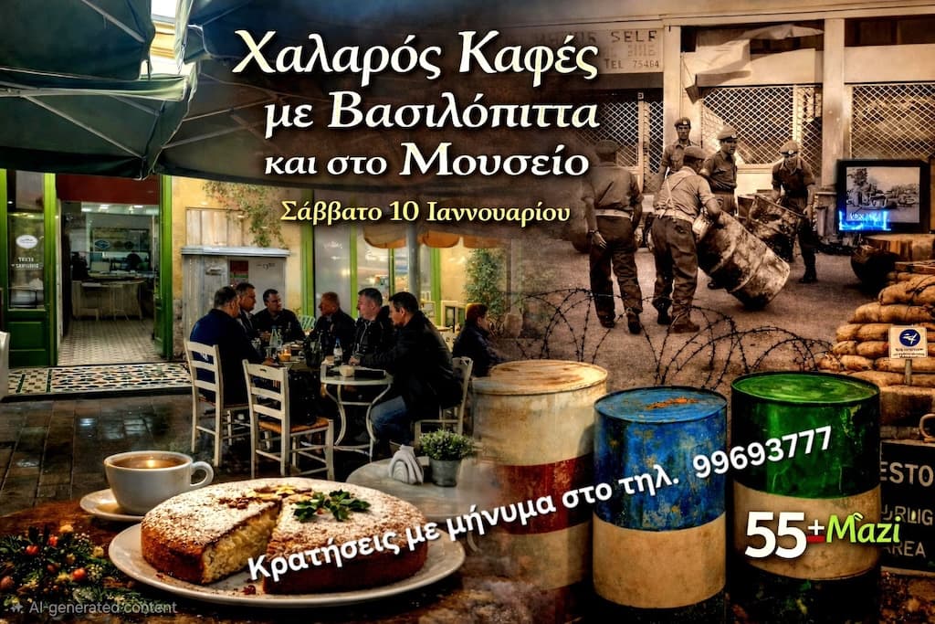 Cafe kai vasilopita sto mouseio jan