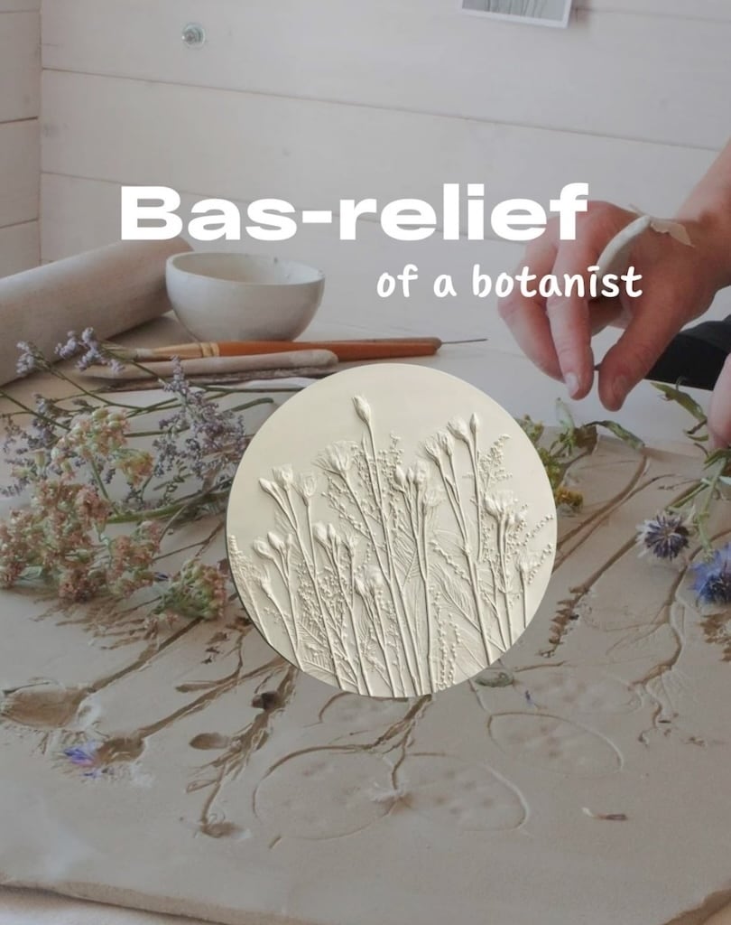 Bas relief of a botanist june